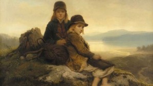 Two children climbing the mountain